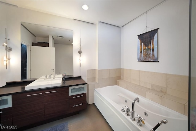 900 Las Vegas Blvd Unit 715, Las Vegas, NV 89101 - full bathroom with a whirlpool tub, vanity, and concrete flooring