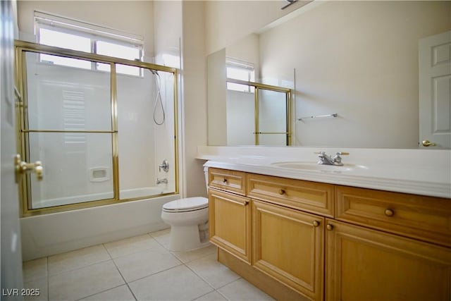 66 Sunset Bay St, Las Vegas, NV 89148 - full bathroom featuring vanity, toilet, tile patterned floors, enclosed tub / shower combo, and plenty of natural light