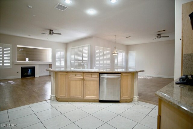 66 Sunset Bay St, Las Vegas, NV 89148 - kitchen with dishwasher, open floor plan, a ceiling fan, a sink, and baseboards