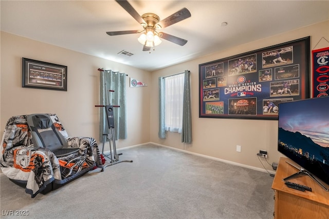 162 Sand Lake St, Henderson, NV 89074 - sitting room with a ceiling fan, carpet floors, and baseboards