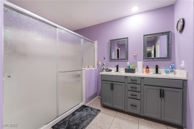 162 Sand Lake St, Henderson, NV 89074 - full bathroom featuring a stall shower, tile patterned flooring, and double vanity
