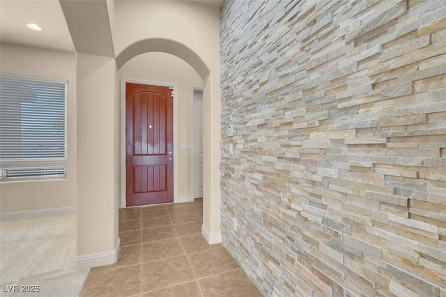 7668 Friendly Breeze Ct, Las Vegas, NV 89123 - corridor featuring arched walkways, light tile patterned floors, baseboards, and recessed lighting