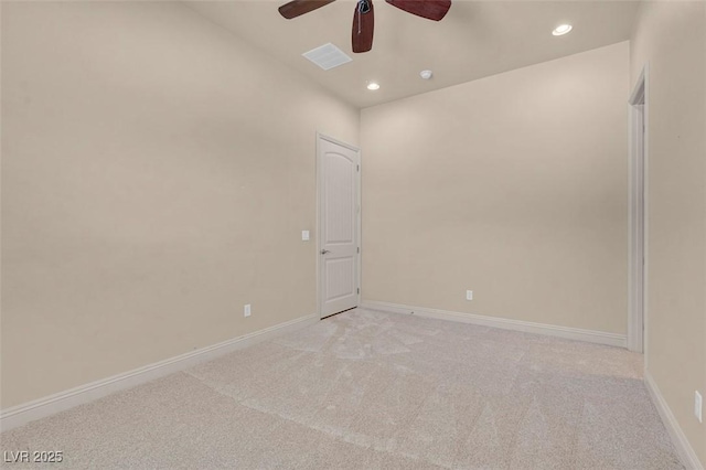 7668 Friendly Breeze Ct, Las Vegas, NV 89123 - empty room featuring a ceiling fan, recessed lighting, light colored carpet, and baseboards