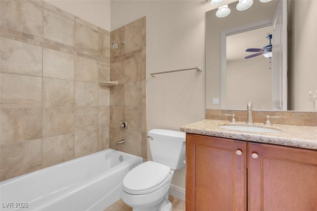 7668 Friendly Breeze Ct, Las Vegas, NV 89123 - bathroom featuring vanity, toilet, a ceiling fan, and  shower combination