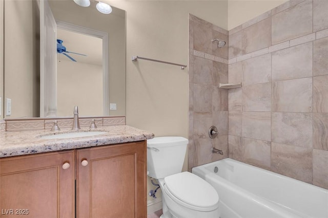7668 Friendly Breeze Ct, Las Vegas, NV 89123 - bathroom with vanity, toilet, shower / bathtub combination, and ceiling fan