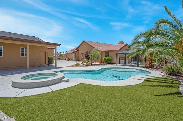 7668 Friendly Breeze Ct, Las Vegas, NV 89123 - view of swimming pool featuring a patio area, a yard, a pool with connected hot tub, and a gazebo