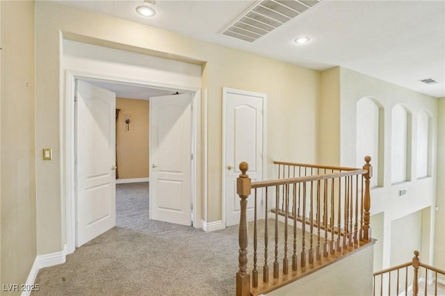 395 Suzanne Peak Ct, Henderson, NV 89012 - hall featuring an upstairs landing, carpet floors, and recessed lighting