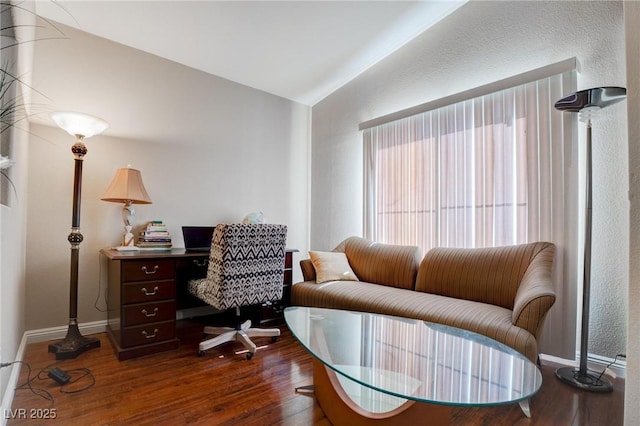 5000 Red Rock St Unit 237, Las Vegas, NV 89118 - home office featuring vaulted ceiling, dark wood finished floors, and baseboards