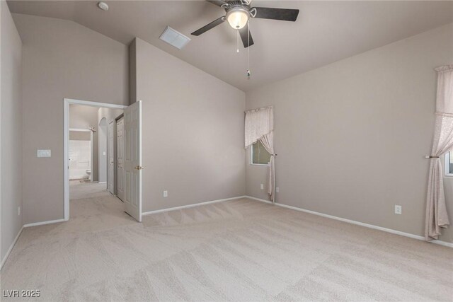 8266 Lincoln Valley St, Las Vegas, NV 89123 - unfurnished bedroom featuring lofted ceiling, light carpet, baseboards, and a ceiling fan