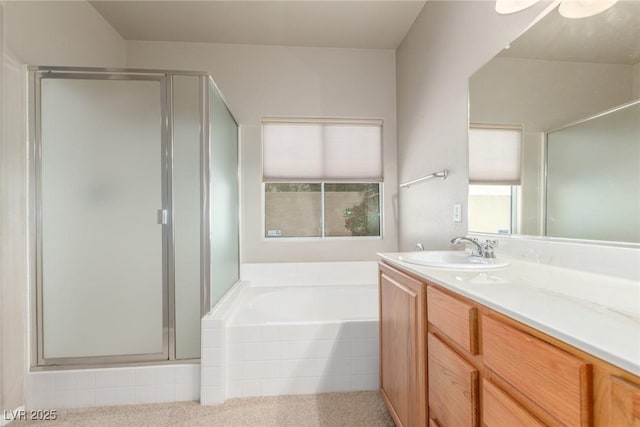 8266 Lincoln Valley St, Las Vegas, NV 89123 - bathroom featuring a bath, a shower stall, and vanity