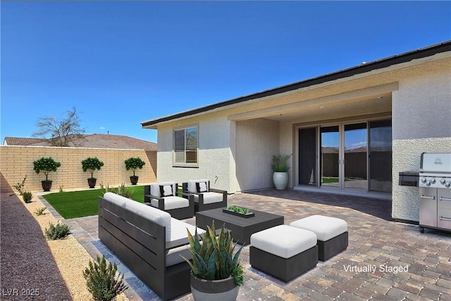 701 Monroe Hill Pl, Henderson, NV 89011 - view of patio / terrace featuring an outdoor living space and a fenced backyard