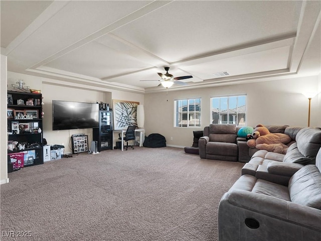 6465 Grande River Ct, Las Vegas, NV 89139 - carpeted living room with a ceiling fan and baseboards