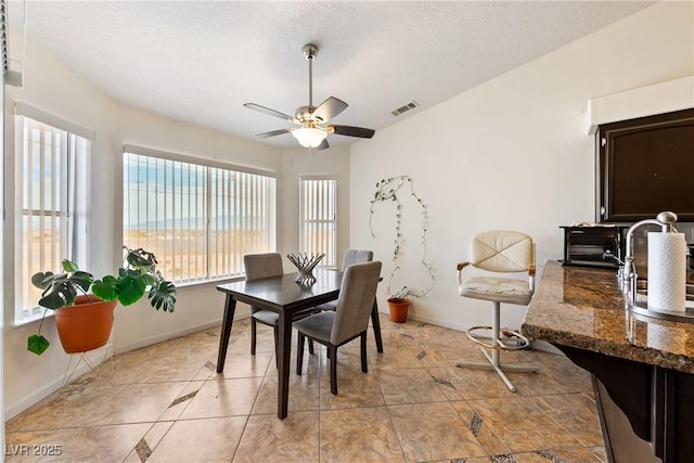 3481 Winery Rd, Pahrump, NV 89048 - dining room with ceiling fan, baseboards, and a textured ceiling