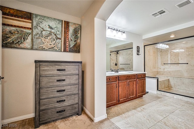 6409 Shawnee Springs Ct, Las Vegas, NV 89139 - full bath with a shower stall, vanity, and baseboards