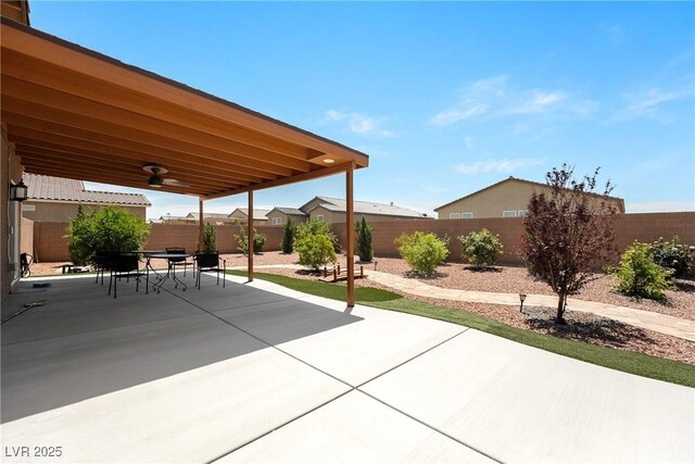 3543 E Malheur Ave, Pahrump, NV 89061 - view of patio with a ceiling fan and a fenced backyard