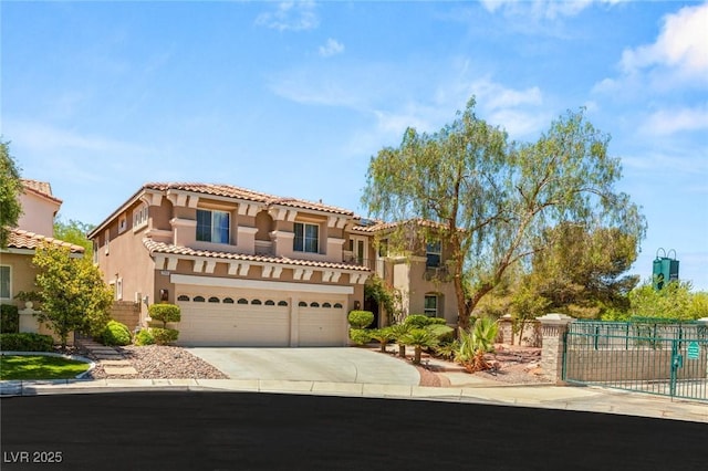 2940 Cimini Ct, Henderson, NV 89052 - mediterranean / spanish house with stucco siding, driveway, an attached garage, fence, and a tiled roof