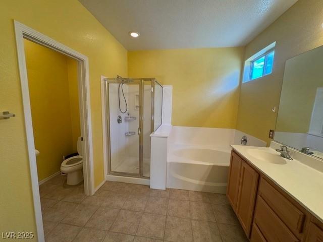 8325 Aspen Village St, Las Vegas, NV 89113 - full bath with a garden tub, a stall shower, vanity, and tile patterned flooring