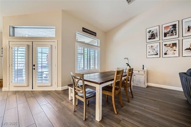 5638 Wild Olive St, Las Vegas, NV 89118 - dining space with dark wood-style floors, baseboards, and french doors