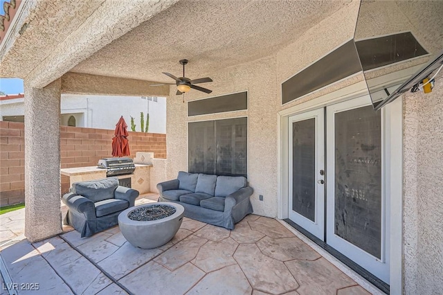 5638 Wild Olive St, Las Vegas, NV 89118 - view of patio / terrace with french doors, fence, and a ceiling fan