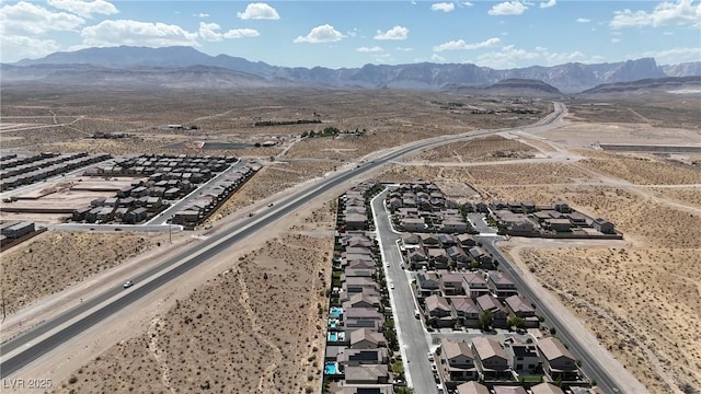 aerial view of residential area with a mountainous background and a desert landscape