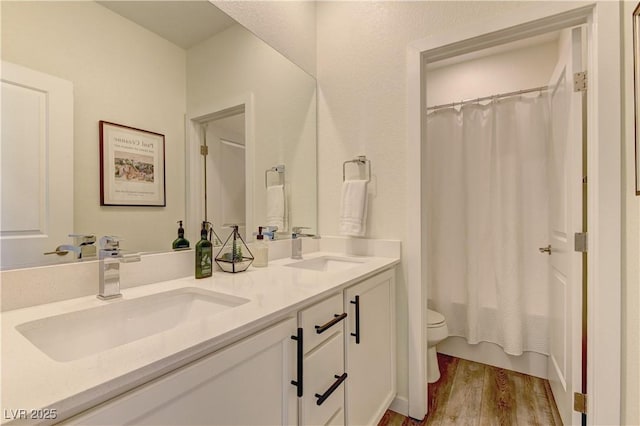 8335 Beaten Path Ct, Las Vegas, NV 89166 - full bath featuring toilet, wood finished floors, and double vanity