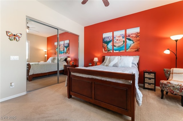 8125 Soledad Canyon St, Las Vegas, NV 89131 - bedroom featuring light colored carpet, a closet, ceiling fan, and baseboards