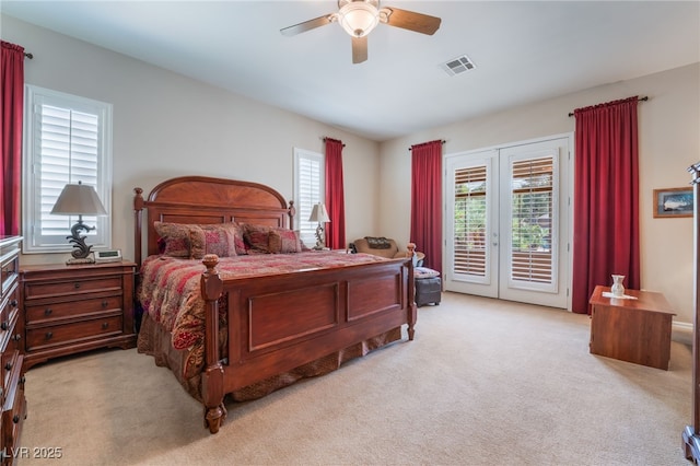 8125 Soledad Canyon St, Las Vegas, NV 89131 - bedroom with access to exterior, light colored carpet, french doors, and ceiling fan