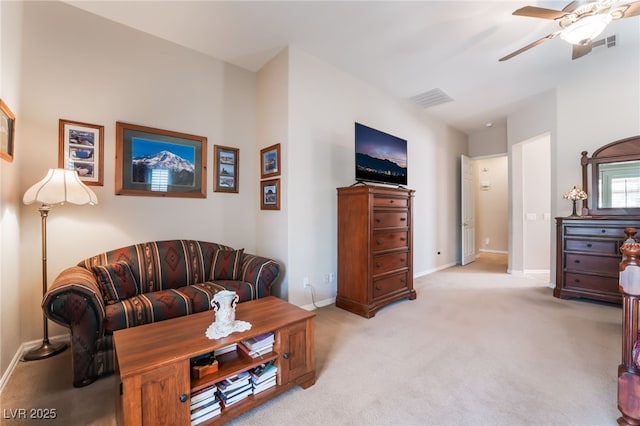 8125 Soledad Canyon St, Las Vegas, NV 89131 - living room featuring a ceiling fan, light colored carpet, and baseboards