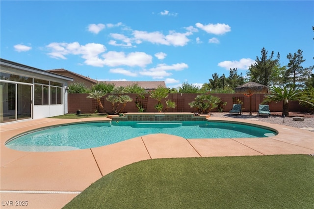 8125 Soledad Canyon St, Las Vegas, NV 89131 - view of pool with a fenced backyard, a patio area, and a sunroom
