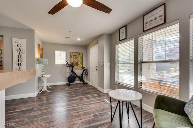 680 Moonlight Stroll St, Henderson, NV 89002 - workout area featuring ceiling fan, wood finished floors, and baseboards