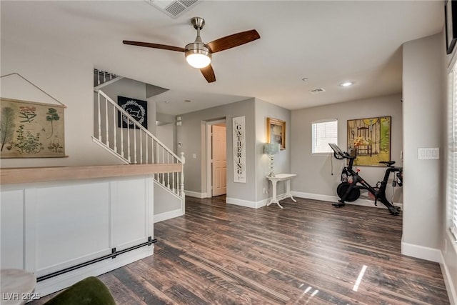 680 Moonlight Stroll St, Henderson, NV 89002 - workout area with wood finished floors, ceiling fan, baseboards, and recessed lighting