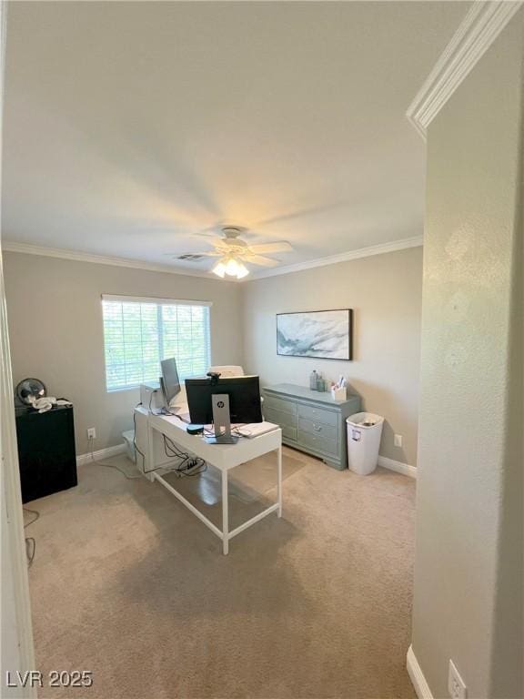 8340 Winterchase Pl, Las Vegas, NV 89143 - office space featuring crown molding, light colored carpet, baseboards, and a ceiling fan