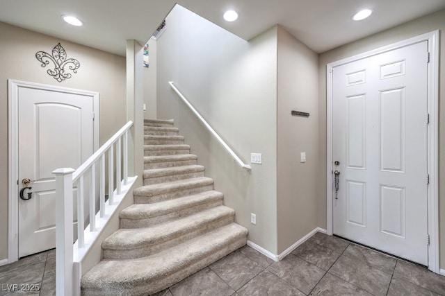 10623 Auburn Springs Ave, Las Vegas, NV 89166 - tiled entrance foyer with stairway, baseboards, and recessed lighting