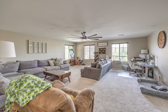 10623 Auburn Springs Ave, Las Vegas, NV 89166 - living area featuring carpet floors and a ceiling fan