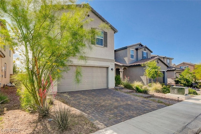 1637 Harvest Pecan Ct, Las Vegas, NV 89108 - mediterranean / spanish house with stucco siding, a garage, driveway, and a tiled roof