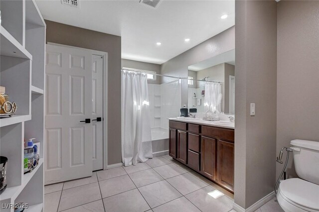 1637 Harvest Pecan Ct, Las Vegas, NV 89108 - bathroom featuring toilet, a shower with shower curtain, tile patterned floors, baseboards, and recessed lighting