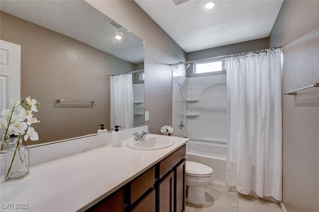 1637 Harvest Pecan Ct, Las Vegas, NV 89108 - bathroom with vanity, shower / bath combo with shower curtain, and toilet
