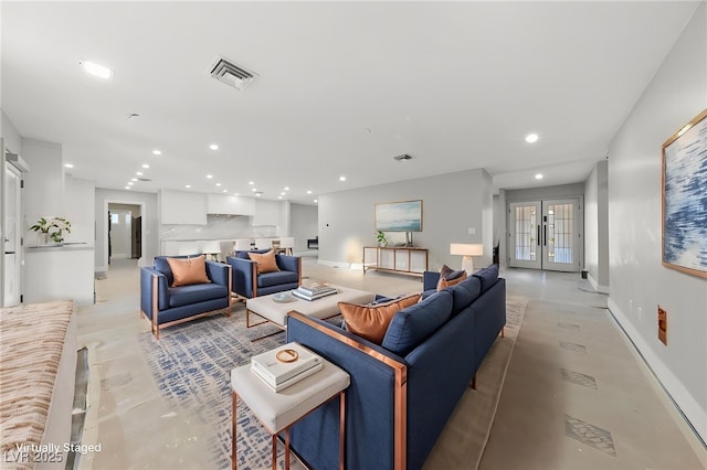 3075 Santa Margarita St, Las Vegas, NV 89146 - living room featuring recessed lighting, french doors, and baseboards