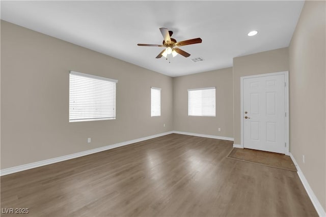 125 Sharp Edge Ave, North Las Vegas, NV 89031 - unfurnished room featuring ceiling fan, wood finished floors, baseboards, and recessed lighting