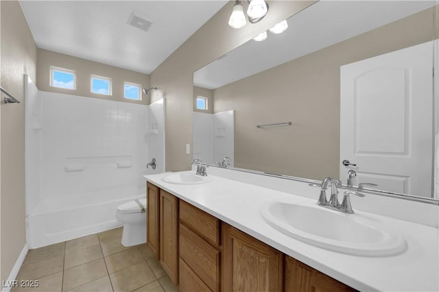 125 Sharp Edge Ave, North Las Vegas, NV 89031 - bathroom with toilet, shower / bath combination, double vanity, and tile patterned flooring