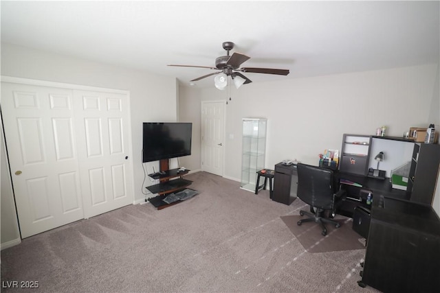 5941 Galway Bay St, North Las Vegas, NV 89081 - carpeted home office featuring ceiling fan and baseboards