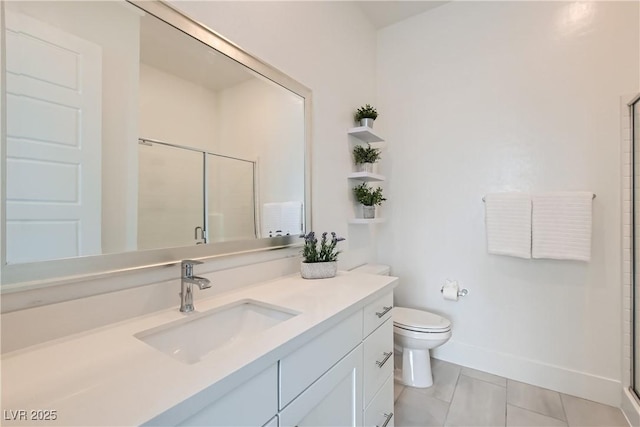 5321 Brayden Ct, Las Vegas, NV 89131 - full bath with vanity, a shower stall, baseboards, toilet, and tile patterned floors