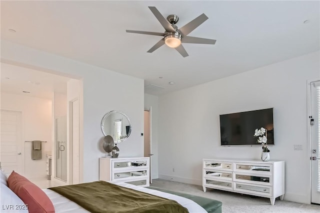 5321 Brayden Ct, Las Vegas, NV 89131 - carpeted bedroom with baseboards, ensuite bathroom, and ceiling fan
