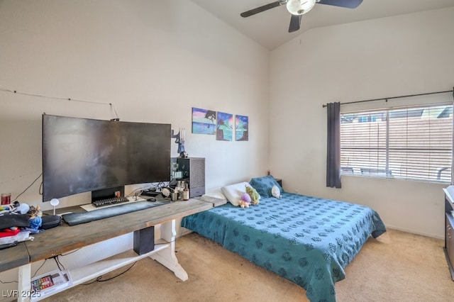 2920 Riarosa Ct, North Las Vegas, NV 89086 - bedroom with carpet, a ceiling fan, and high vaulted ceiling