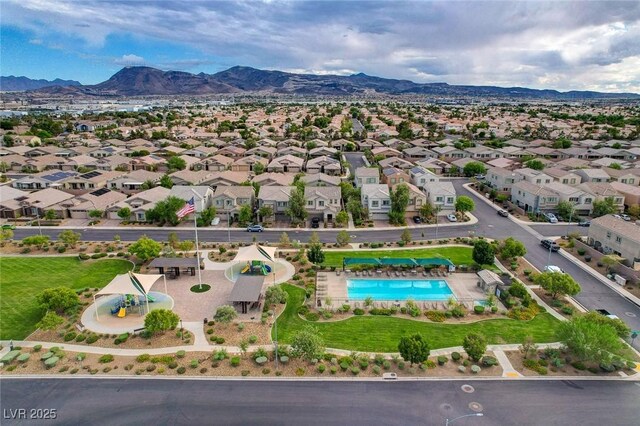 1055 Fish Pond Ave, Henderson, NV 89014 - aerial view of residential area with mountains and a pool