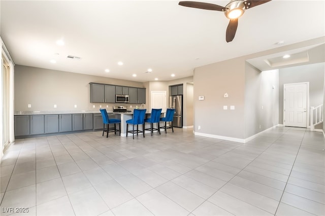 5981 Smith Valley Rd, Las Vegas, NV 89148 - dining room featuring light tile patterned floors, ceiling fan, baseboards, and recessed lighting