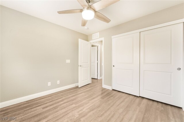 5981 Smith Valley Rd, Las Vegas, NV 89148 - unfurnished bedroom featuring light wood-type flooring, baseboards, a closet, and ceiling fan