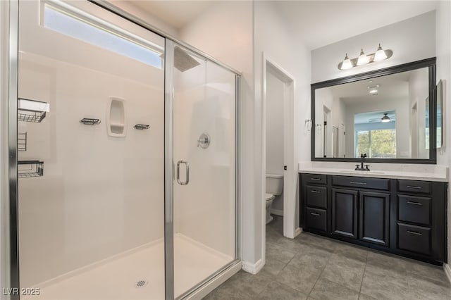 133 Clouded Ave, Henderson, NV 89002 - full bathroom featuring a shower stall, toilet, vanity, and tile patterned floors