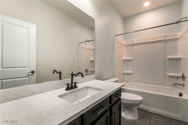 133 Clouded Ave, Henderson, NV 89002 - bathroom featuring toilet, tile patterned floors, bathtub / shower combination, vanity, and recessed lighting