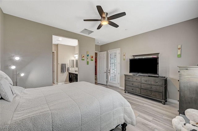 468 Harvest Rain, Las Vegas, NV 89011 - bedroom featuring wood finished floors, baseboards, ceiling fan, and connected bathroom